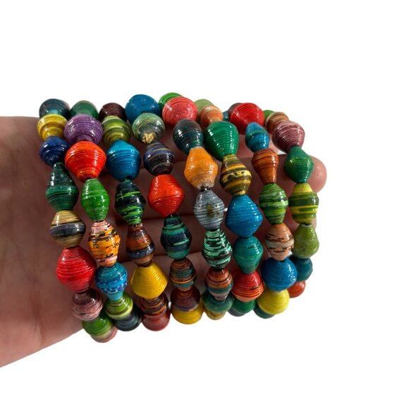 Handmade Recycled Paper Bead Coil Wrap Bracelet Rainbow Multicolor Boho - Picture 6 of 16
